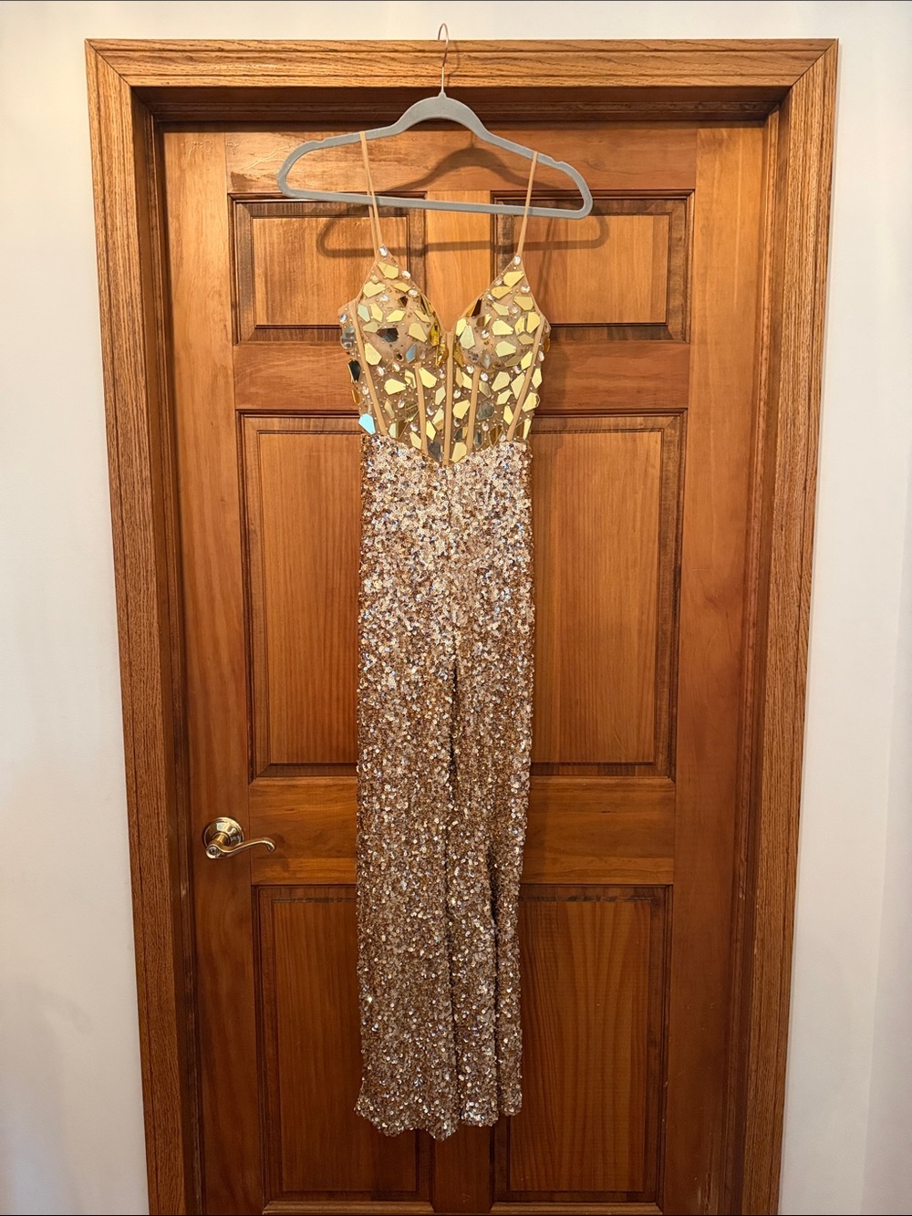 Gold Sequin Mirror-Detail Jumpsuit size 2